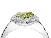 Halo Engagement Ring Setting for Fancy Yellow Heart-Shaped Center with Plain Tapered Band and Prong Head in Sterling Silver