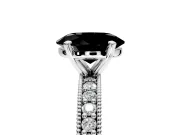 Milgrain Pave Engagement Ring Setting for Fancy Black Oval Center with Accent Band and Prong Head in Sterling Silver
