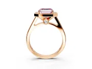 Halo Engagement Ring Setting for Fancy Pink Asscher Cut Center with Outer Bezel Rim, Pave Band and Prong Head in Rose Gold
