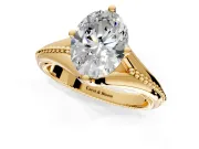 Solitaire Engagement Ring Setting for Oval Center with Milgrain Cathedral Band and Prong Head in Yellow Gold