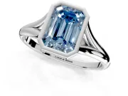 Solitaire Engagement Ring Setting for Fancy Blue Emerald Cut Center with V Split Shank and Bezel Head in Platinum