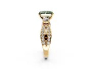 3 Stone Engagement Ring Setting for Fancy Green Radiant Cut Center with Pave Twist Band and Prong Head in Yellow Gold