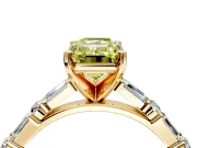 Baguette Engagement Ring Setting for Fancy Yellow Emerald Cut Center with Alternating Bar-Set Band and Prong Head in Yellow Gold