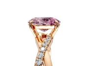 Crossover Engagement Ring Setting for Fancy Pink Oval Center with Pave and Plain Strands and Prong Head in Rose Gold