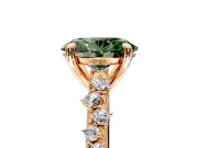 Solitaire Engagement Ring Setting for Fancy Green Oval Center with Trailing Leaf Accent Band and Prong Head in Rose Gold