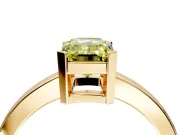 Solitaire Engagement Ring Setting for Fancy Yellow Emerald Cut Center with Plain Band and Flat Tab Prong Head in Yellow Gold