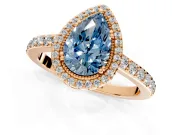 Halo Engagement Ring Setting for Fancy Blue Pear-Shaped Center with Inner Milgrain Border and Prong Head in Rose Gold