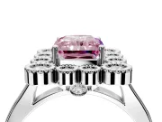 Cluster Halo Engagement Ring Setting for Fancy Pink Radiant Cut Center with Milgrain Bezel Accents and Prong Head in Sterling Silver