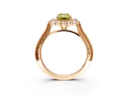 Milgrain Halo Engagement Ring Setting for Fancy Yellow Emerald Cut Center with Bezel Point Accents and Prong Head in Rose Gold