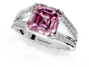 Split Shank Engagement Ring Setting for Fancy Pink Asscher Cut Center with Pave Split Shank and Prong Head in Platinum