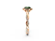Halo Engagement Ring Setting for Fancy Green Cushion Cut Center with Pave and Plain Twist Band and Prong Head in Rose Gold
