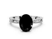 Solitaire Engagement Ring Setting for Fancy Black Oval Center with Engraved Milgrain Band and Prong Head in Platinum