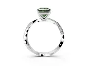 Side Accent Engagement Ring Setting for Fancy Green Princess Cut Center with Accent Shoulders and Prong Head in Sterling Silver
