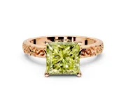 Solitaire Engagement Ring Setting for Fancy Yellow Princess Cut Center with Scrollwork Band and Prong Head in Rose Gold
