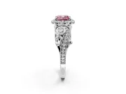 Milgrain Halo Engagement Ring Setting for Fancy Pink Cushion Cut Center with Shoulder Bezels and Prong Head in Sterling Silver