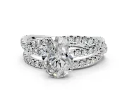 Solitaire Engagement Ring Setting for Oval Center with Woven 3-Strand Pave Band and Prong Head in Platinum