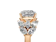 Leaf Cluster Engagement Ring Setting for Cushion Cut Center with Marquise Accents and Prong Head in Rose Gold