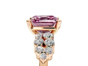 Cluster Engagement Ring Setting for Fancy Pink Asscher Cut Center with 2-Row Shoulder Clusters and Prong Head in Rose Gold