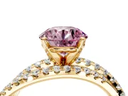 Solitaire Engagement Ring Setting for Fancy Pink Round Cut Center with Woven 3-Strand Pave Band and Prong Head in Yellow Gold