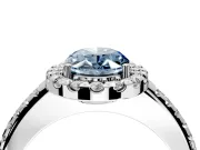 Pave Halo Engagement Ring Setting for Fancy Blue Oval Center with Single Row Pave Band and Prong Head in Platinum
