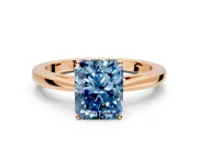 Solitaire Engagement Ring Setting for Fancy Blue Radiant Cut Center with Open Cathedral Shoulders and Prong Head in Rose Gold
