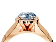 Halo Engagement Ring Setting for Fancy Blue Oval Center with Knife Ridge Cathedral Band and Prong Head in Rose Gold