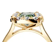 Single Halo Engagement Ring Setting for Fancy Green Radiant Cut Center with Corner Claws, Plain Band and Prong Head in Yellow Gold