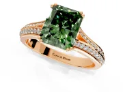 Solitaire Engagement Ring Setting for Fancy Green Radiant Cut Center with Pave Rail Split Shank and Prong Head in Rose Gold