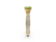 Solitaire Engagement Ring Setting for Fancy Yellow Cushion Cut Center with Domed Multi-Row Pave Band and Prong Head in Yellow Gold