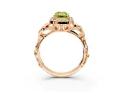 Halo Engagement Ring Setting for Fancy Yellow Emerald Cut Center with Open Scroll Shoulders and Prong Head in Rose Gold