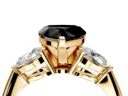 3 Stone Engagement Ring Setting for Fancy Black Heart-Shaped Center with Large Pear-Shaped Accents and Prong Head in Yellow Gold