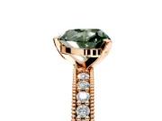 Milgrain Pave Engagement Ring Setting for Fancy Green Heart-Shaped Center with Accent Band and Prong Head in Rose Gold