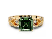 Leaf Engagement Ring Setting for Fancy Green Asscher Cut Center with Milgrain Accent Band and Prong Head in Yellow Gold