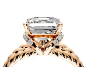 Halo Engagement Ring Setting for Asscher Cut Center with Rope Twist Split Shank and Prong Head in Rose Gold