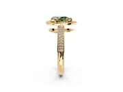 Milgrain Halo Engagement Ring Setting for Fancy Green Pear-Shaped Center with Three-Sided Pave Band and Prong Head in Yellow Gold