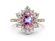Floral Halo Engagement Ring Setting for Fancy Pink Oval Center with Pave Accents and Prong Head in Rose Gold