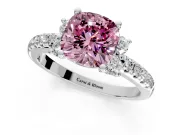 Paired Accent Engagement Ring Setting for Fancy Pink Cushion Cut Center with Pave Band and Prong Head in Platinum