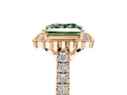 Milgrain Floral Halo Engagement Ring Setting for Fancy Green Princess Cut Center with Pave Band and Prong Head in Rose Gold