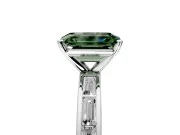 Solitaire Engagement Ring Setting for Fancy Green Emerald Cut Center with Channel Baguette Band and Prong Head in Platinum