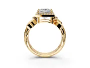 Halo Engagement Ring Setting for Princess Cut Center with Floral Band and Prong Head in Yellow Gold