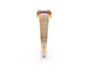 Solitaire Engagement Ring Setting for Fancy Pink Emerald Cut Center with Accented Split Shank and Prong Head in Rose Gold