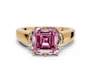 Solitaire Engagement Ring Setting for Fancy Pink Asscher Cut Center with Wide Band, Pave Collar and Prong Head in Yellow Gold