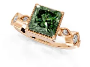 Vintage Station Engagement Ring Setting for Fancy Green Princess Cut Center with Accents and Prong Head in Rose Gold