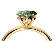 Low-Set Solitaire Engagement Ring Setting for Fancy Green Heart-Shaped Center with Thin Plain Band and Prong Head in Yellow Gold