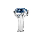 Solitaire Engagement Ring Setting for Fancy Blue Heart-Shaped Center with Carved Leaf Shoulders and Prong Head in Platinum