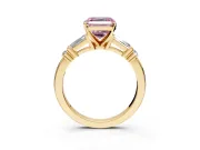 Bar-Set Engagement Ring Setting for Fancy Pink Asscher Cut Center with Tapered Baguette Accents and Prong Head in Yellow Gold