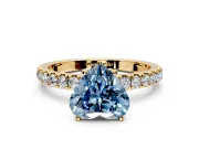 Open Basket Engagement Ring Setting for Fancy Blue Heart-Shaped Center with Pave Band and Prong Head in Yellow Gold