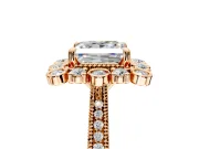 Milgrain Halo Engagement Ring Setting for Princess Cut Center with Bezel Point Accents and Prong Head in Rose Gold