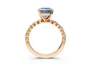 Solitaire Engagement Ring Setting for Fancy Blue Princess Cut Center with Alternating Size Accents and Prong Head in Rose Gold