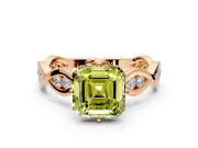 Solitaire Engagement Ring Setting for Fancy Yellow Asscher Cut Center with Accented Twist Band and Leaf Prong Head in Rose Gold